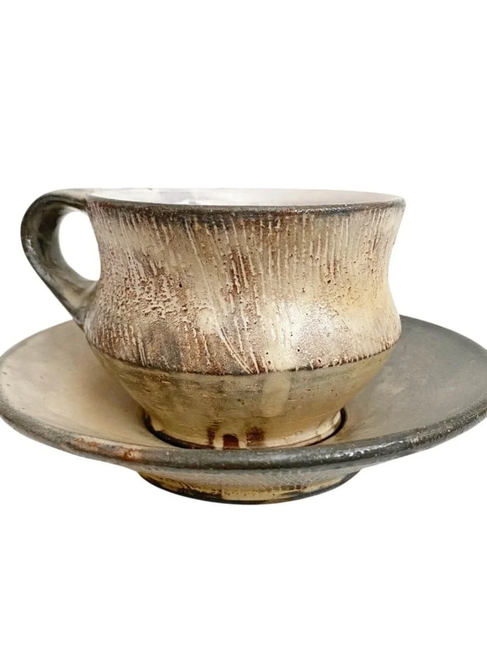 Handmade Ceramic Coffee Cup and Saucer Set, Wabi Sabi Studio Pottery Mug, Earthy
